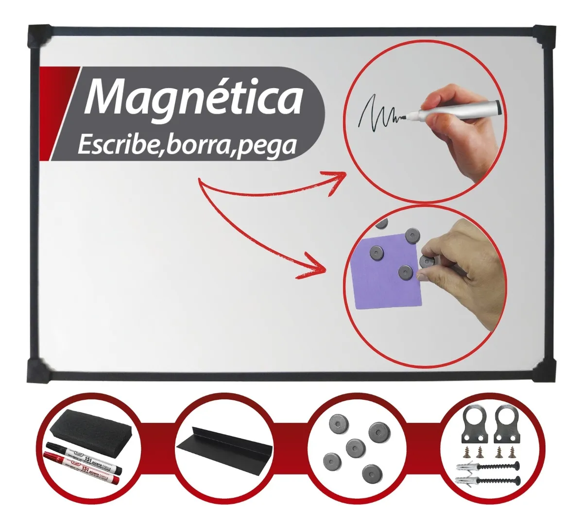 Pizarraspremium Pizarra blanca magnetica 80x120cm multiuso marco pvc