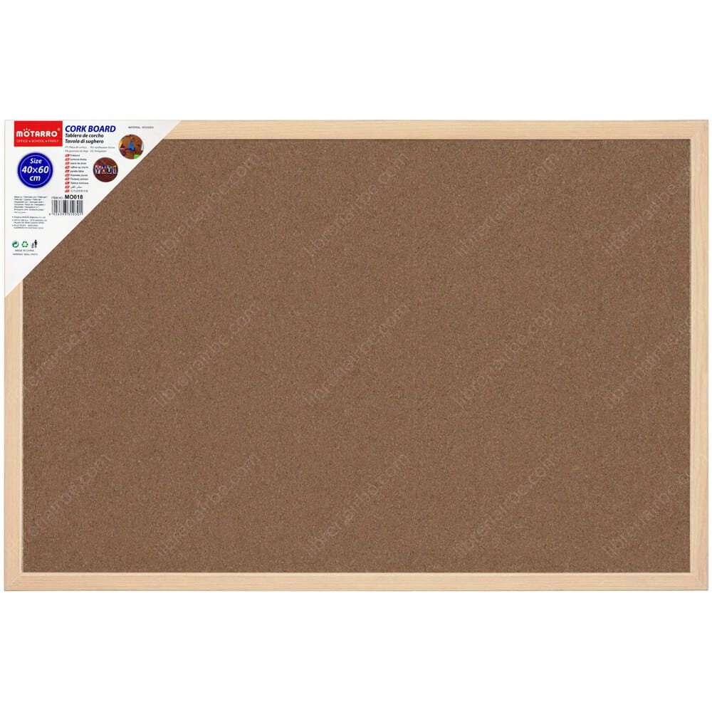 Pizarra de Corcho con Marco de Madera, Tablero de Anuncios, Motarro, 60 x 90 cm